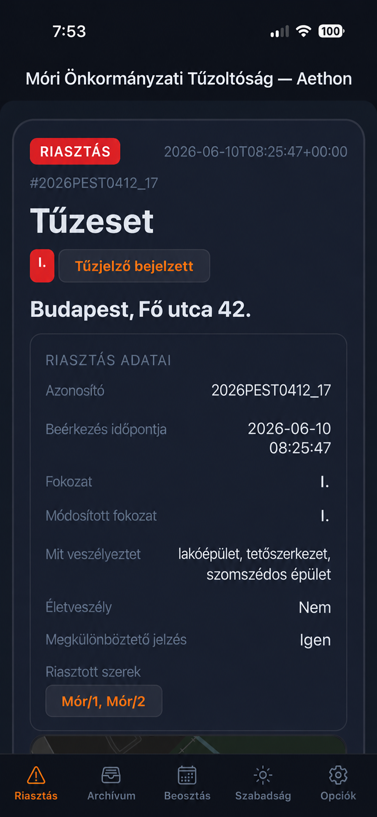 Az AETHON mobilalkalmazás képernyője — kitalált mintaadatokkal